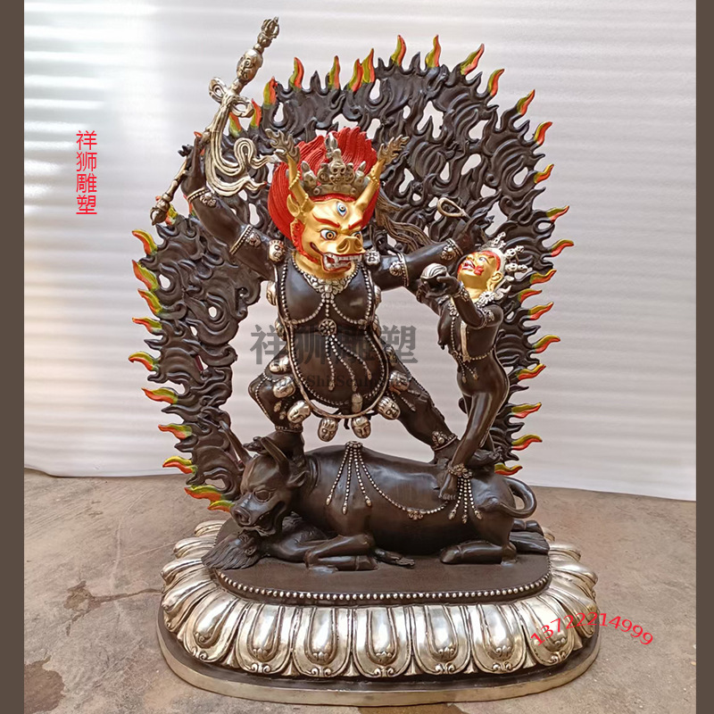 祥狮地狱主阎魔护法黄铜降阎魔尊客厅佛堂供佛装饰品铜雕摆件批发