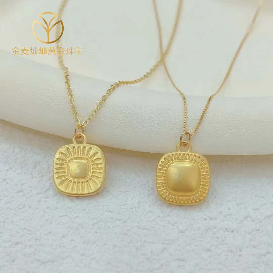 黄金 流金岁月吊坠足金999复古挂坠女项链七夕礼物女友锁骨链批发