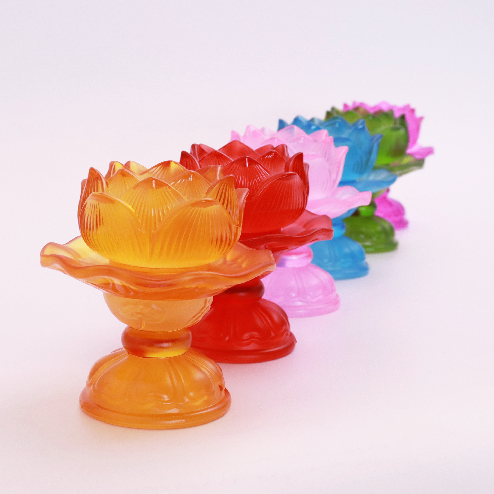 七彩琉璃莲花酥油灯座 家用佛堂供佛长明灯蜡烛座烛台摆件批发