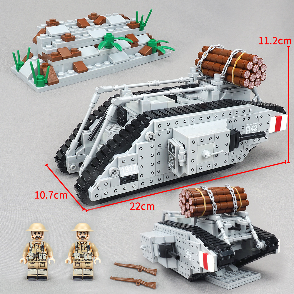 跨境袋装军事积木英式1战马克iv型坦克场景模型小颗粒组装玩具