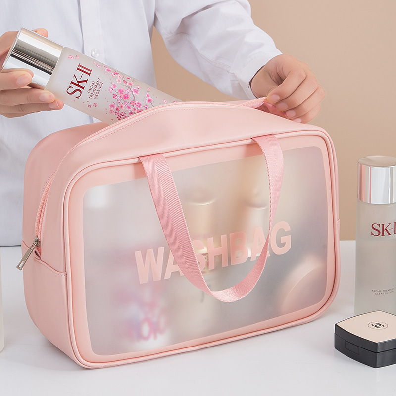 Large Capacity Portable Korean Portable Travel Transparent Wash Bag Pu Waterproof Frosted Makeup Bag Skin Care