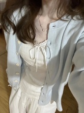 春季奶蓝色韩系温柔甜美毛衣女春秋学院风短针织开衫薄外搭小个子