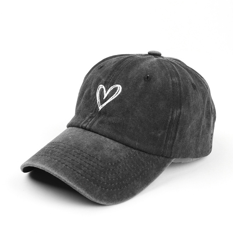 Men's Trendy All-Match Peach Heart Washed Distressed Embroidered Spring and Summer Baseball Cap Women's Korean-Style Thin Couple Soft Peaked Cap