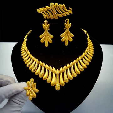 中东印度女 24k jewelry  外贸饰品套装新娘结婚戒指项链耳环套装