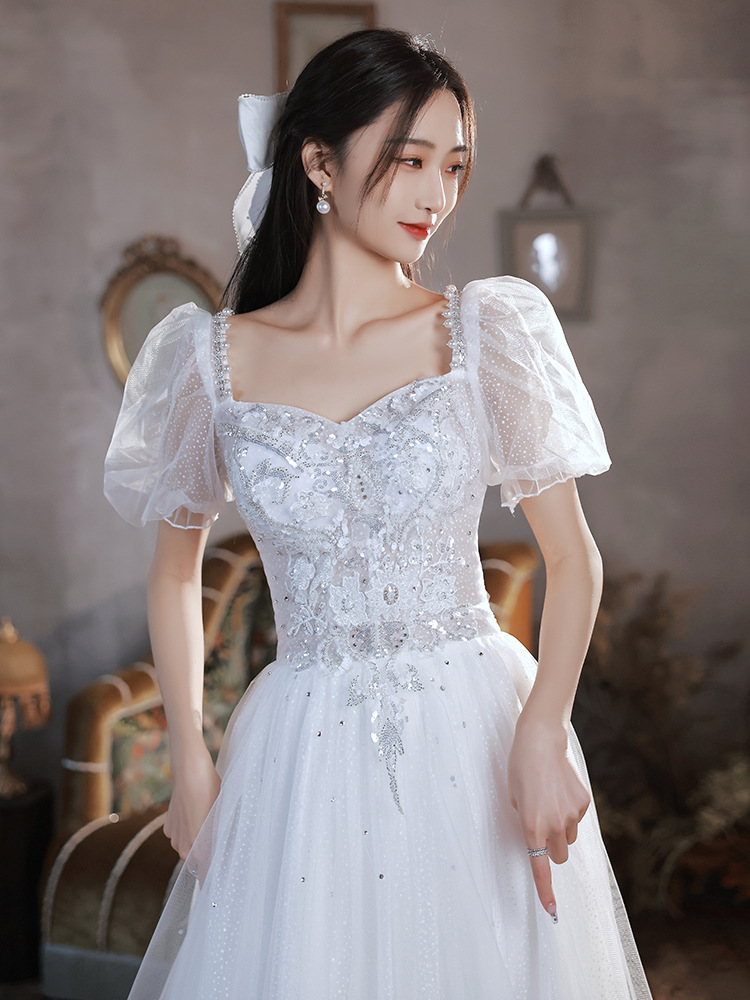 白色晚礼服女夏季2022新款气质仙女生日宴会仙气公主蓬蓬裙