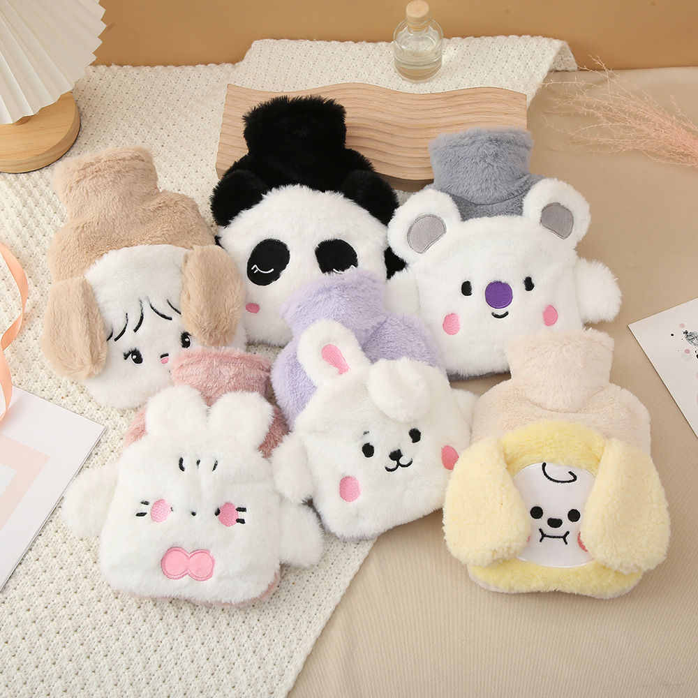 Plush Cloth Cover New Water-Injection Bag Cartoon Extra Thick Flush Hand Warmer PVC Cute Hot-Water Bag Cross-Border Wholesale