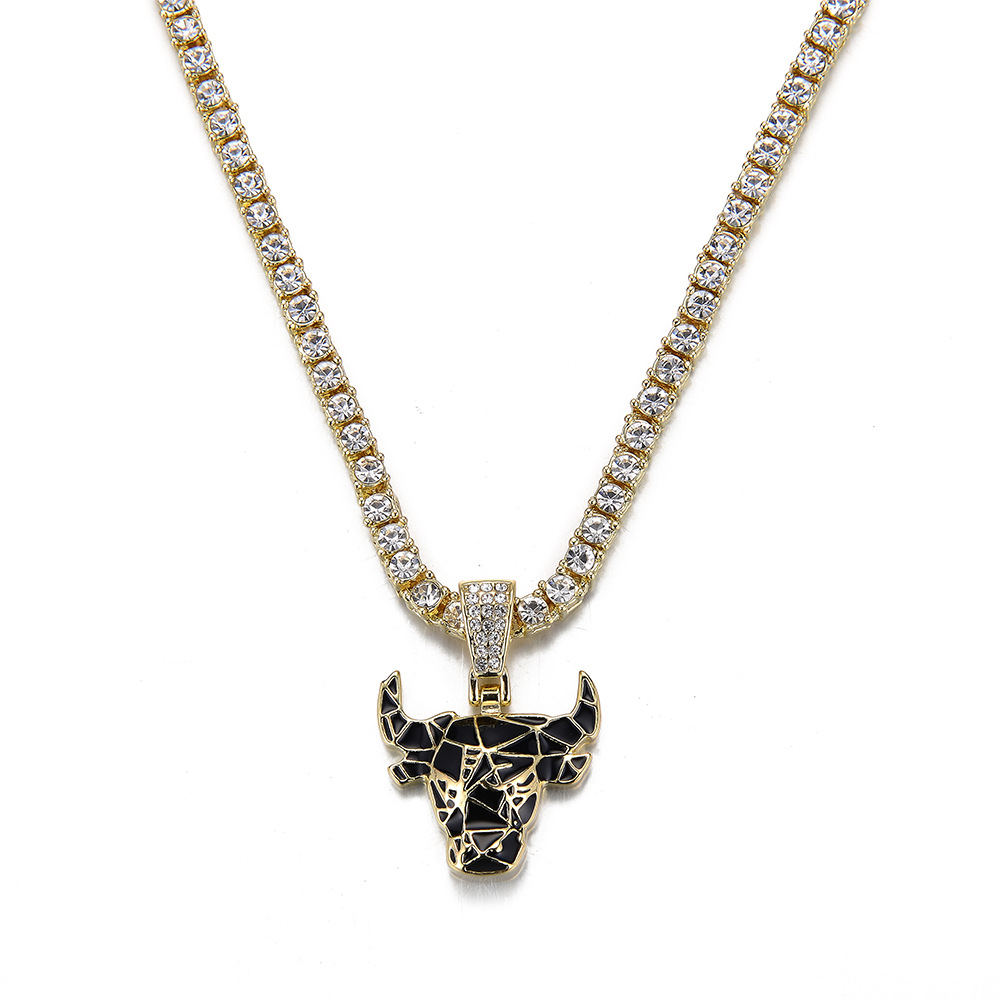 Hip Hop Bull Head Pendant Cross-Border New Product Creative Design Drop Oil Alloy with Diamond Hip Hop Necklace Pendant Wholesale