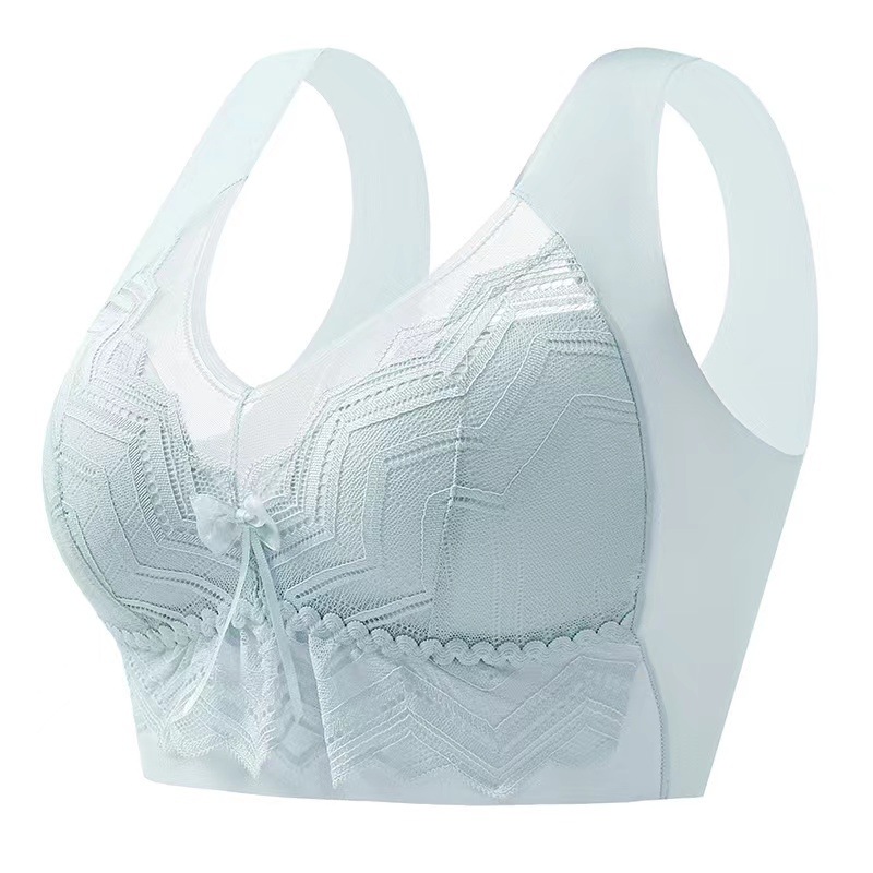 Plus Size Lace Thin Underwear Women's Big Chest Small No Steel Ring Sports Vest Bra Push up and Anti-Sagging Beauty Back