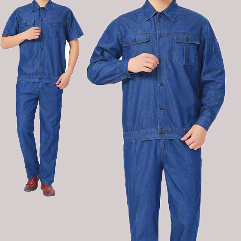 Denim Work Clothes Summer Men's Suit Top Pants Thin Long Short Sleeve Breathable and Wearable Anti-Scald Welding Labor Protection Clothing