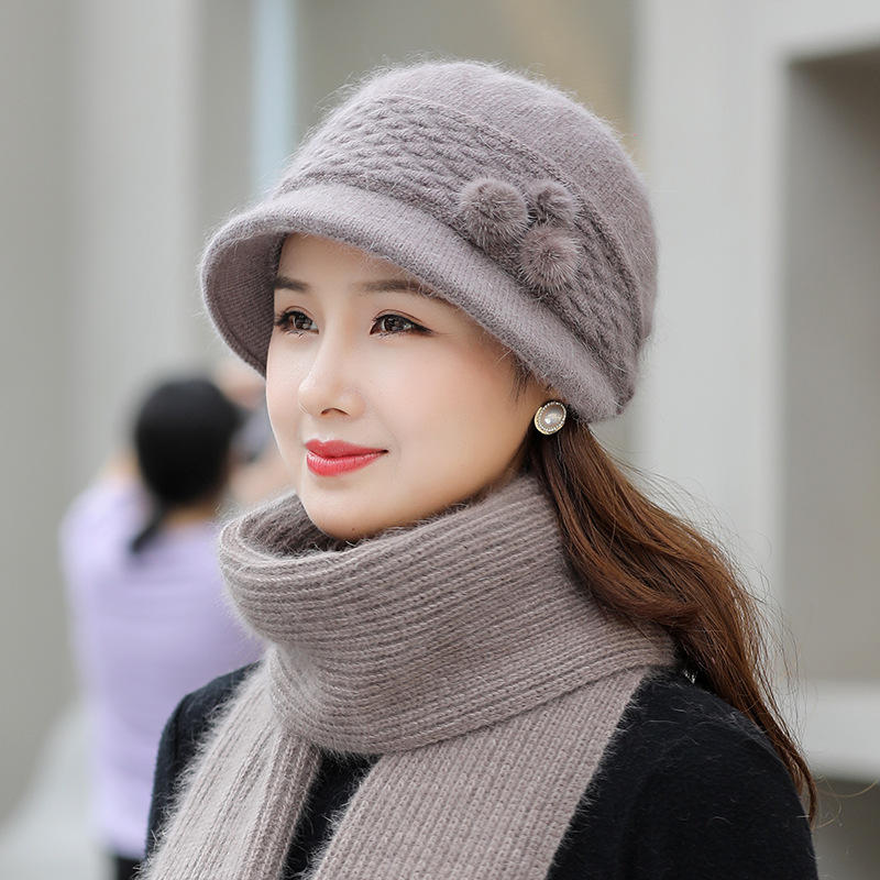 老人女式帽子中年妈妈冬天帽时尚流行款冬季老太太针织毛线帽加绒