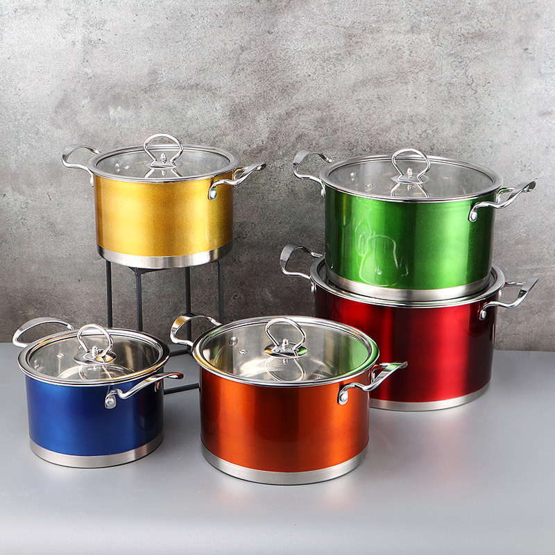 Factory Export Stainless Steel 10-Piece Soup Pot Customized Foreign Trade Annual Meeting Gifts Color Right Angle Set Pot Lepao