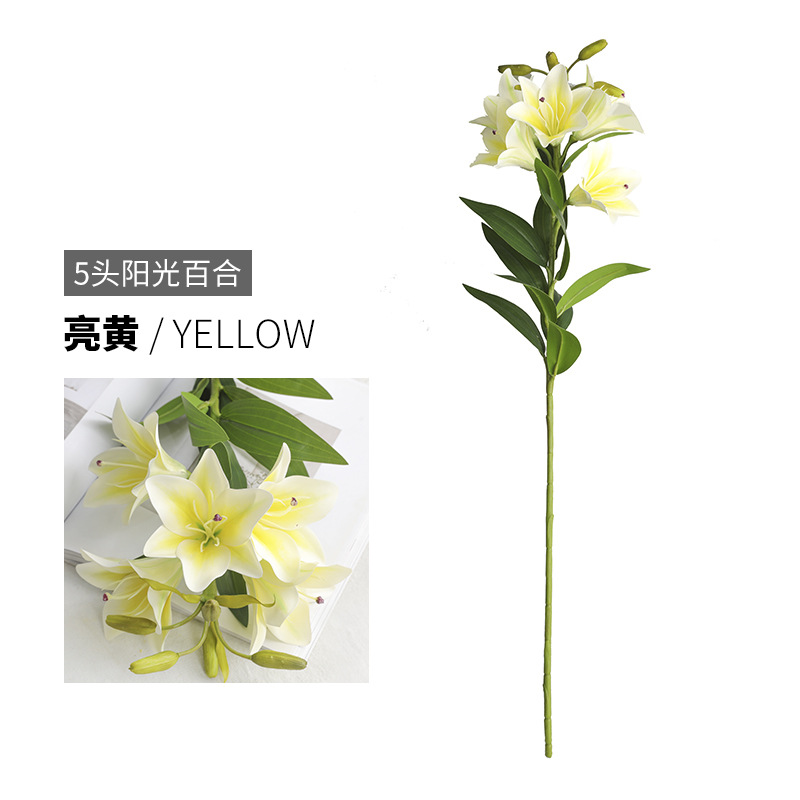 Living Room Home Ornaments Artificial Hand Lily Bouquet Studio Photography Props Artificial Fake Flower 5 Heads Sunshine Lily