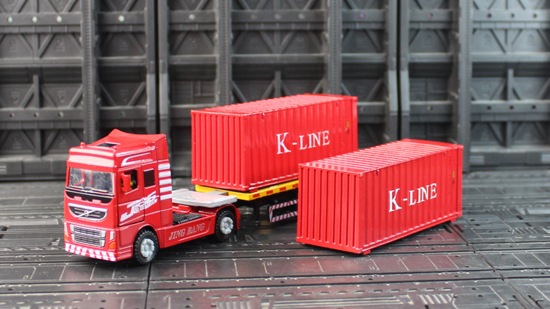 精邦1:60合金集装箱运输车双货柜卡车邮政货车大型拖挂车开门盒装