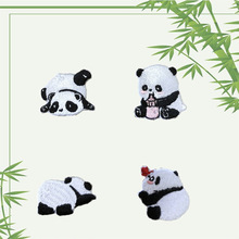 菠萝龙新款熊猫绣花布贴可爱熊猫布贴小薄扇棉麻包包装饰补丁