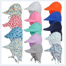 厂家直销夏季婴儿宝宝防晒帽护颈帽防紫外线沙滩渔夫帽印花百搭潮