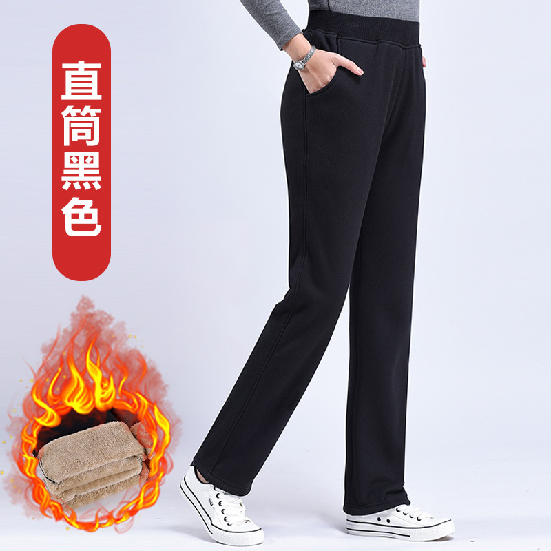 加绒运动裤女冬季加厚羊羔绒裤子外穿大码棉裤宽松直筒休闲卫裤女