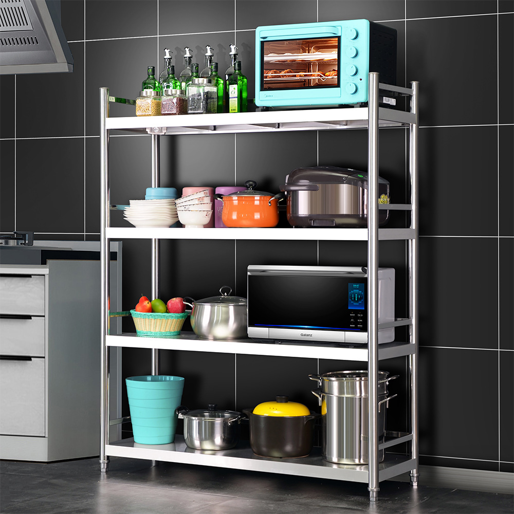 不锈钢厨房置物架落地多层3微波炉烤箱收纳架4橱柜三家用放锅架子