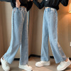 Foreign boy pants 2022 Autumn girl wathet cowboy Wide leg pants 15 CUHK Easy Show thin Jeans