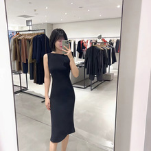 优雅风船领无袖修身显瘦连衣裙经典款女通勤鱼尾裙