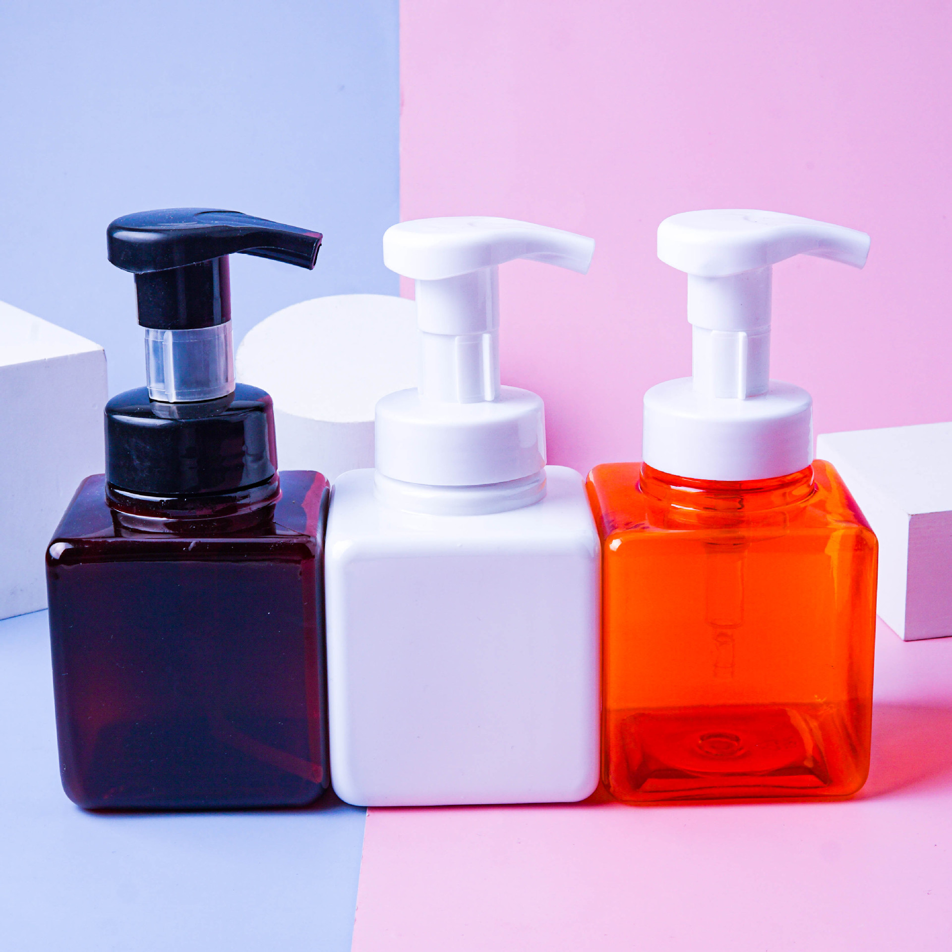 工厂批发300ml透棕透红白色方形 pet塑料按压洗手液乳液瓶塑料瓶