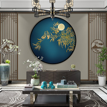 新中式竹子沙发客厅卧室影视无缝墙布仿边框电视背景墙纸壁画