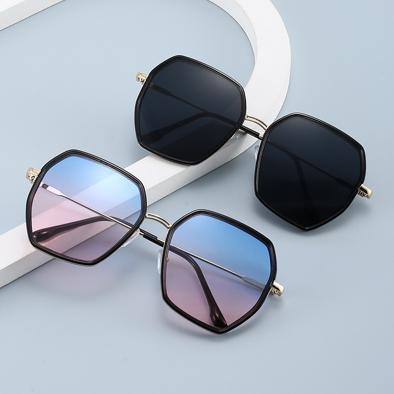 New Fashion Internet Celebrity Same Type Gradient Sun Glasses Retro Stylish Large Frame Polygon Men's Women's Sunglasses