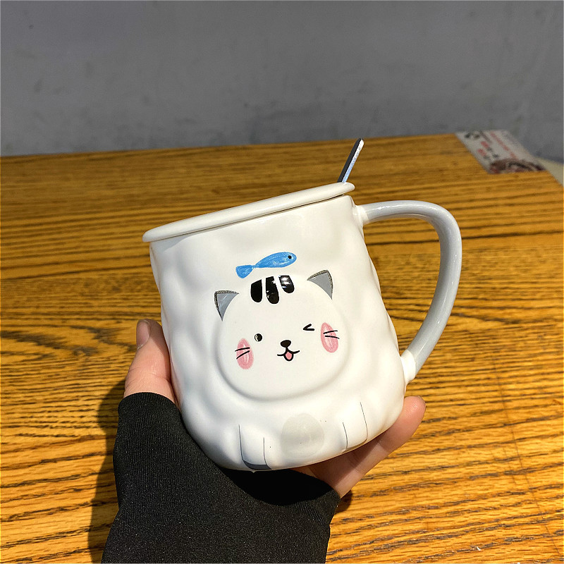 大容量马克杯带盖勺少女心可爱超萌卡通动物个性创意陶瓷喝水杯子