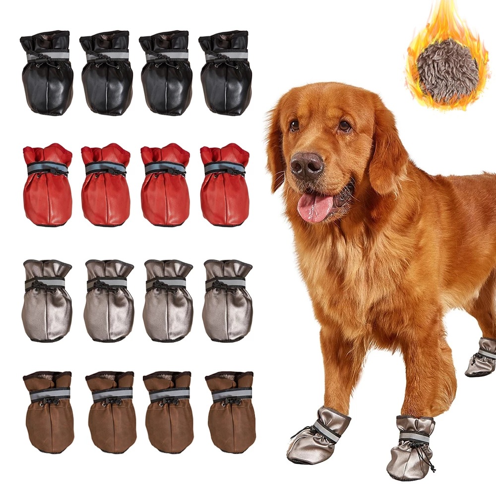 宠物鞋狗狗鞋子滑雪鞋金毛中大狗鞋雨鞋防雪雨靴加绒保暖真皮鞋子-阿