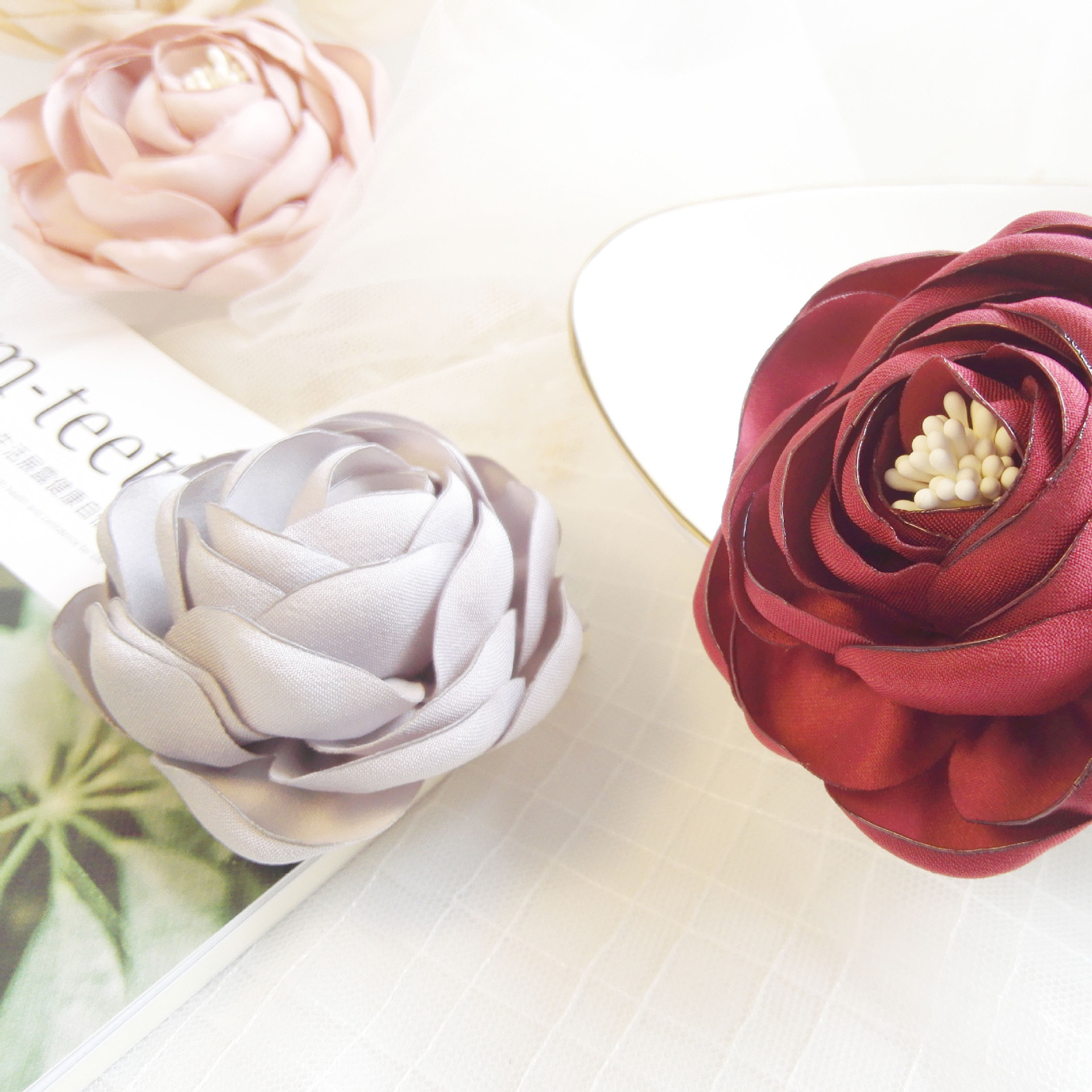 7厘米立体玫瑰缎面布艺花朵 衣服装饰品胸花鞋子 手工diy辅料配饰