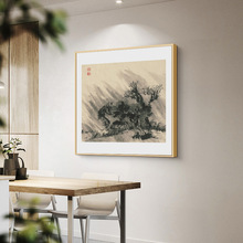 中国挂画办公室装饰画中式山水风茶室国画水墨背景墙书房新正方形