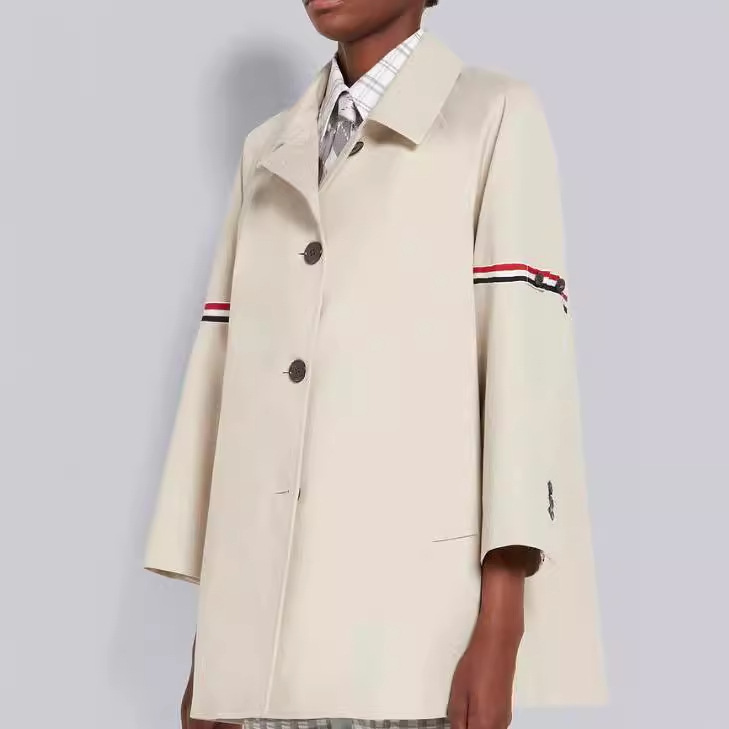 tb秋季双袖标翻领外套女tb织带彩条百搭休闲派克风衣潮流-阿里巴巴