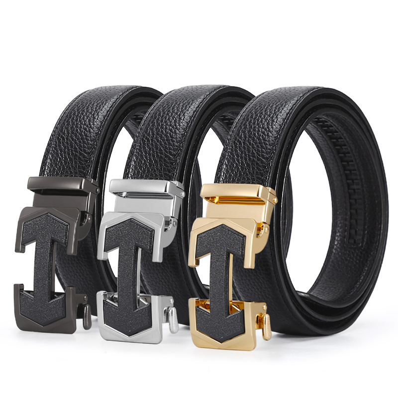 New Casual Men automatic Buckle Belt All-Matching Genuine Leather Alloy Belt Men‘s Belt Suit Pants Belt Factory Wholesale