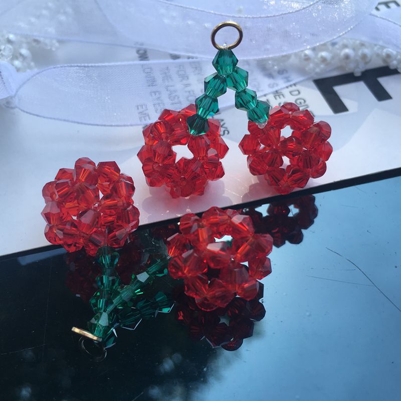 韩版手编小樱桃水晶串珠手工diy耳环饰品配件吊坠包包装饰串珠