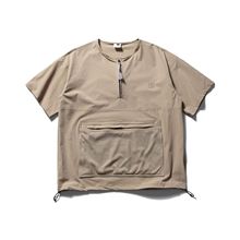 悟航 24夏季新款日系复古大口袋半拉链工装短袖男户外休闲T恤