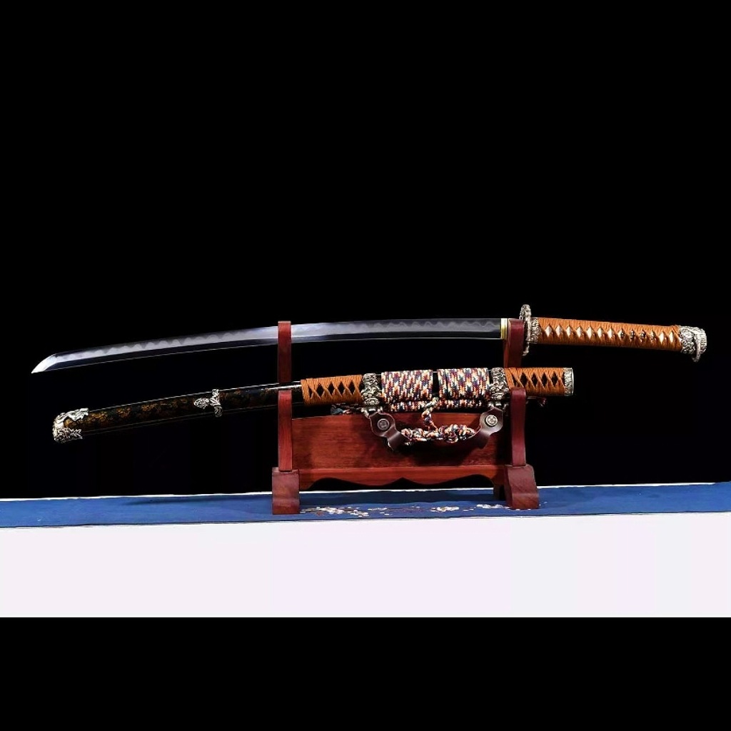 跨境代发龙泉市刀宝剑花纹钢覆土烧刃武士太刀指挥刀日本刀未开刃