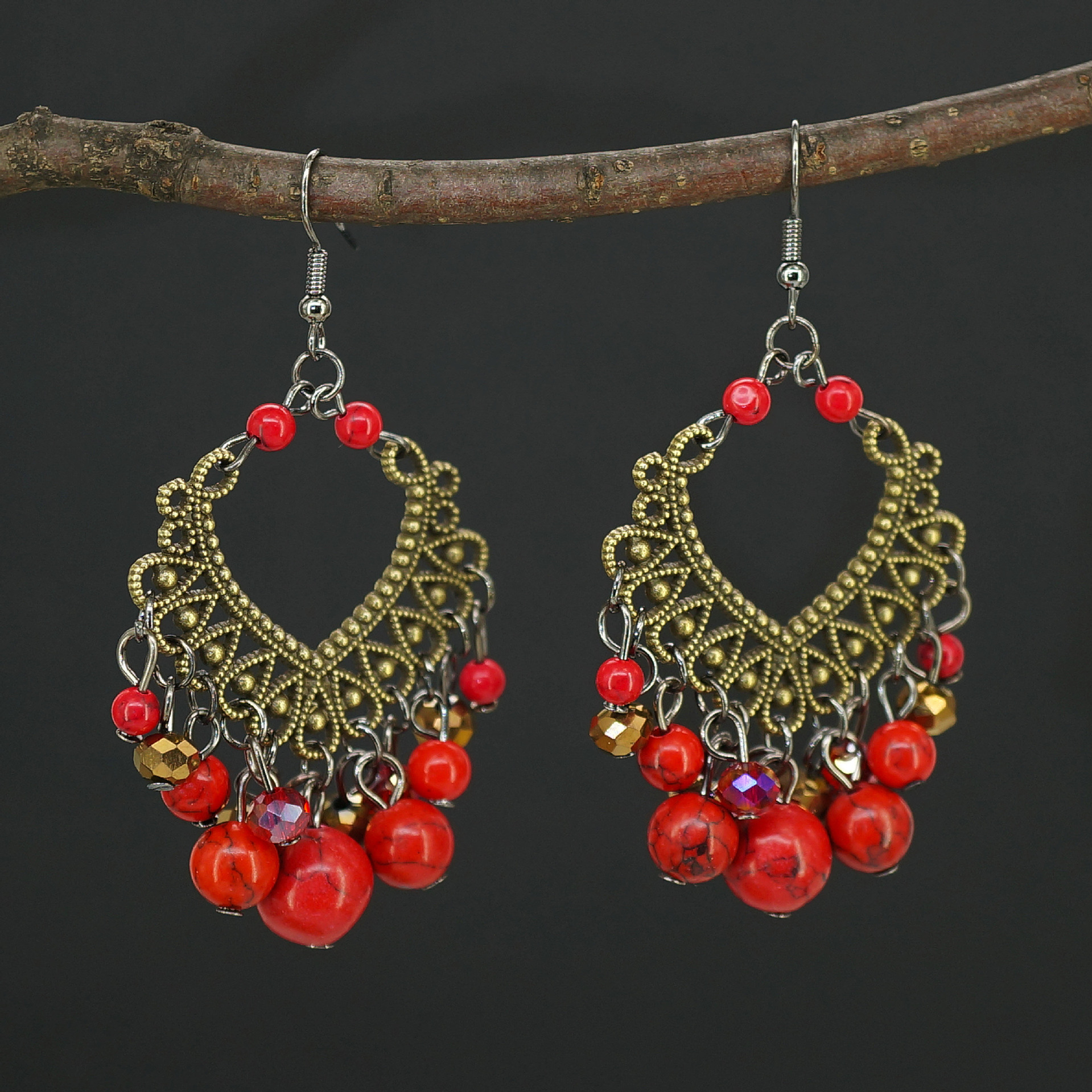 云南旅行度假耳饰复古少数民族风异域流苏耳坠长款波西米亚耳环女