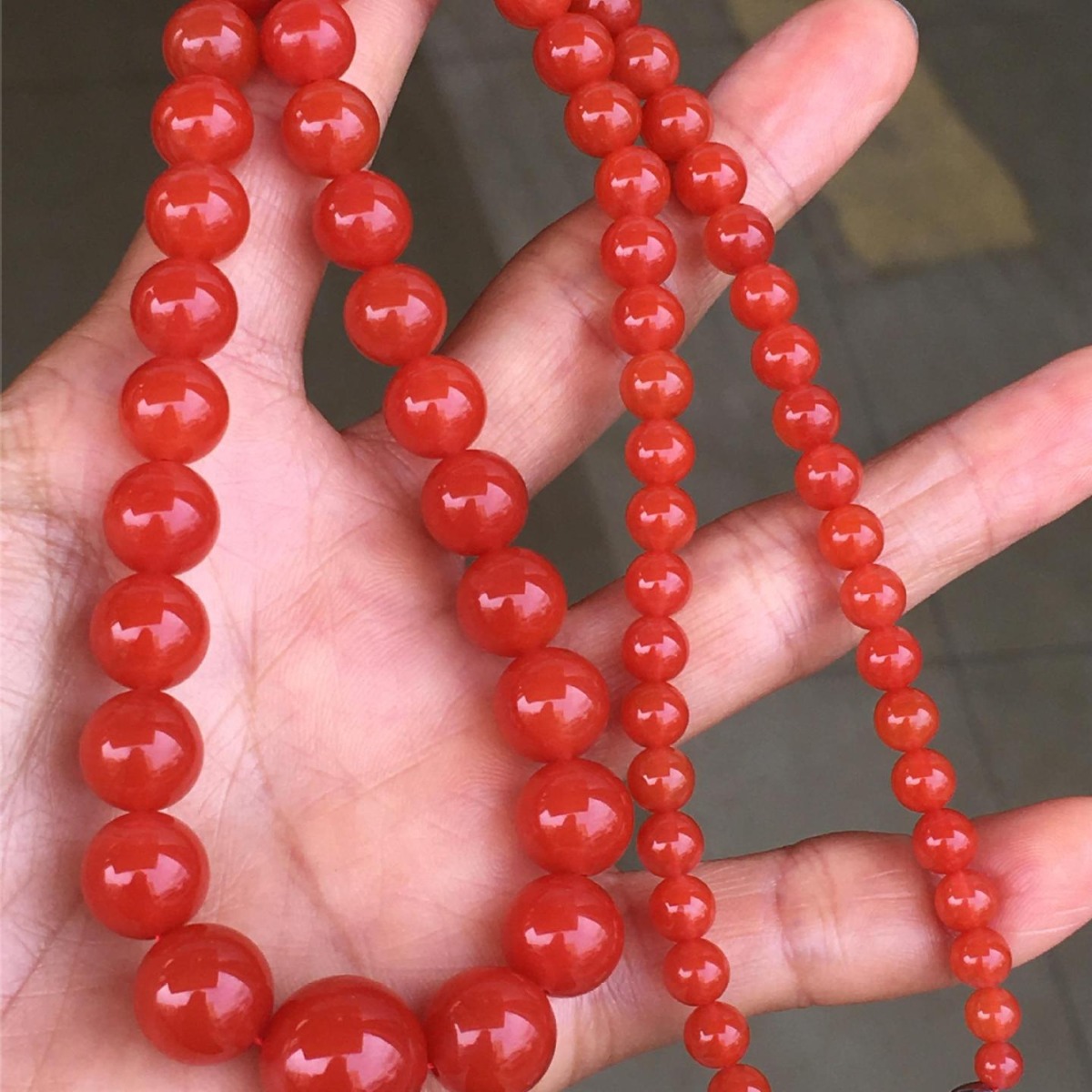 精品保山南红高抛亮光塔链项链满色满肉辣椒红干净漂亮妈妈链送礼