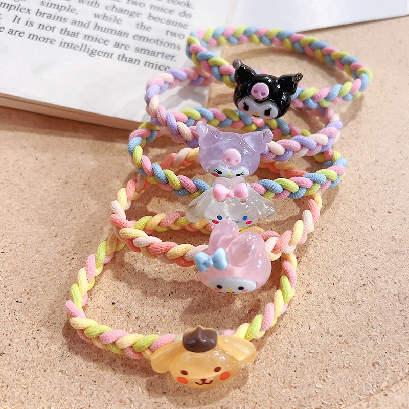 New Cute Sanrio Head Rope Rubber Band Ins Woven High Elasticity Hair Ring Hair Rope Mori Style New Ponytail Hair-Binding