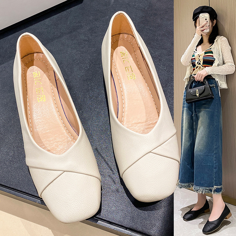 一脚蹬女鞋单鞋女懒人时尚瓢鞋软底潮流奶奶鞋小香风中跟超软