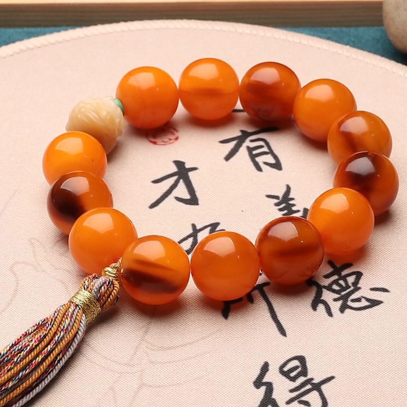 保真天然带血黄金甲设计手串手持正圆佛珠文玩手链念珠菩提醒狮