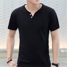 夏季男士短袖T恤潮流男装V领体桖纯色韩版修身打底衫衣服半袖