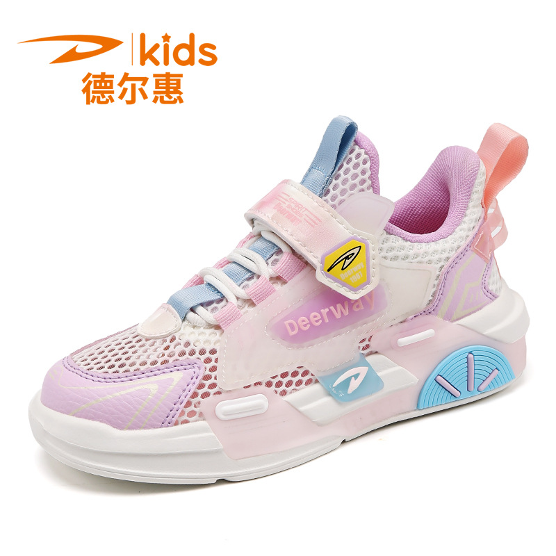 德尔惠女童网面鞋2024春季新款中大童运动鞋轻便透气时尚童鞋批发