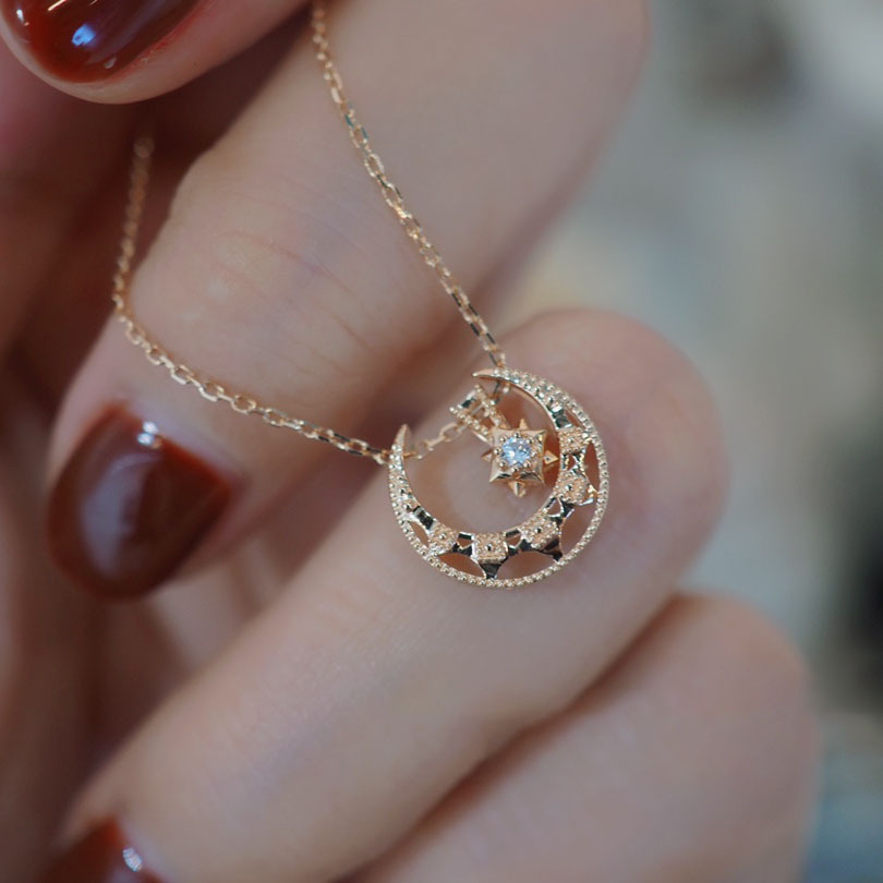 星月吊坠项链 s925纯银镀金 流行欧美版时尚一款四戴百搭锁骨链