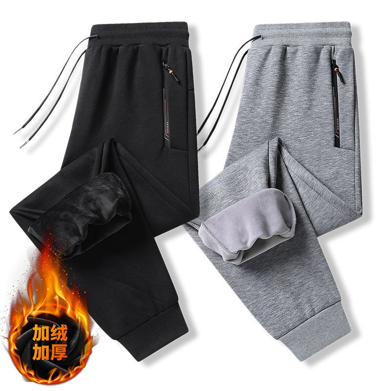 Fleece-Lined Thick Track Pants Men's Running Winter 2022 New Casual Pants Men's Sweatpants Men's Knitted Pants Men