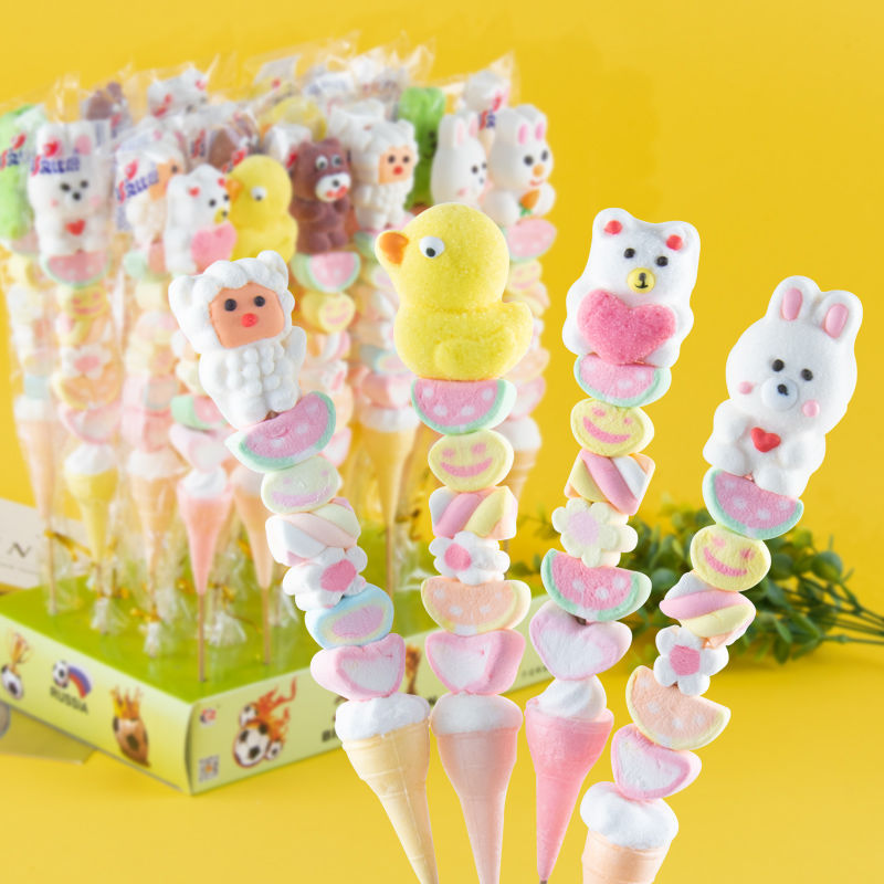 35g cartoon cotton candy skewers lollipop soft candy good-looking internet celebrity children snack candy whole box wholesale