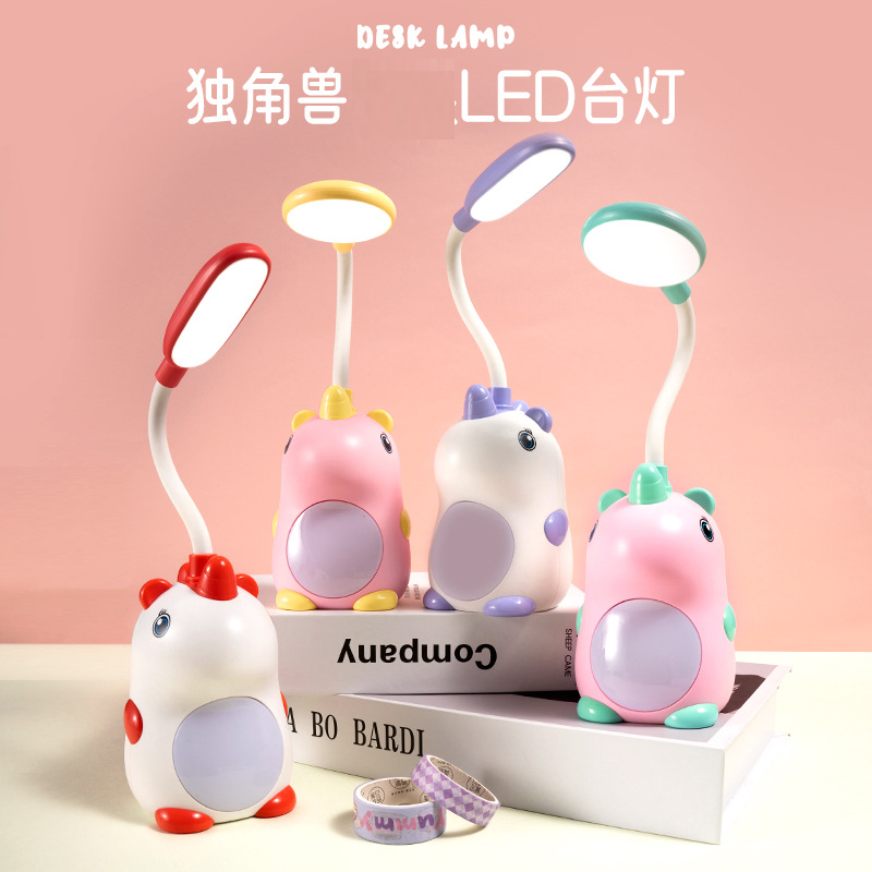 unicorn usb charging bedside table led desk lamp children reading lamp dormitory learning folding student table lamp