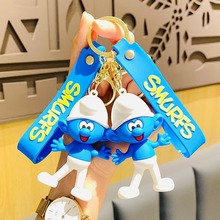 韩国创意可爱蓝精灵汽车钥匙扣女款小清新钥匙链卡通挂件挂饰潮