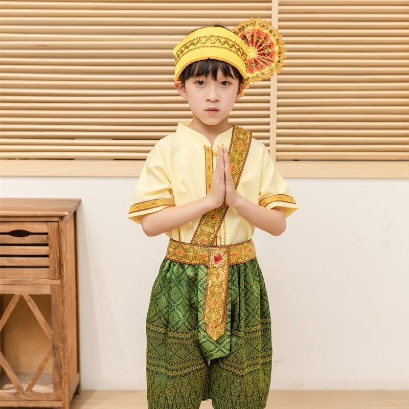 西双版纳傣族男童夏季套装泰式傣族童装葫芦丝表演泼水节服饰民族