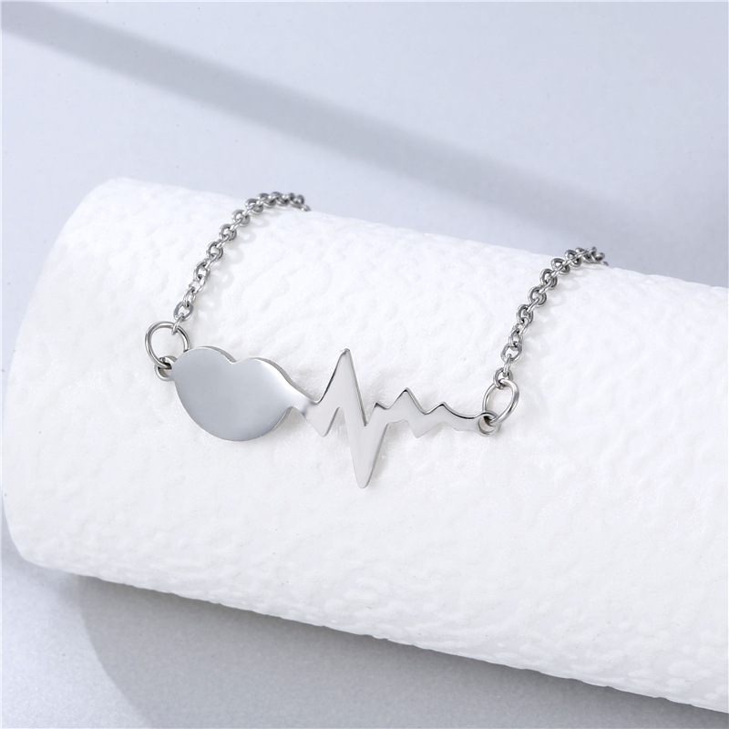 European and American Couple Stainless Steel Jewelry ECG Bracelet Men and Women Cross-Border Heart-Shaped Heartbeat Frequency Bracelet Cross-Border Sold Jewelry