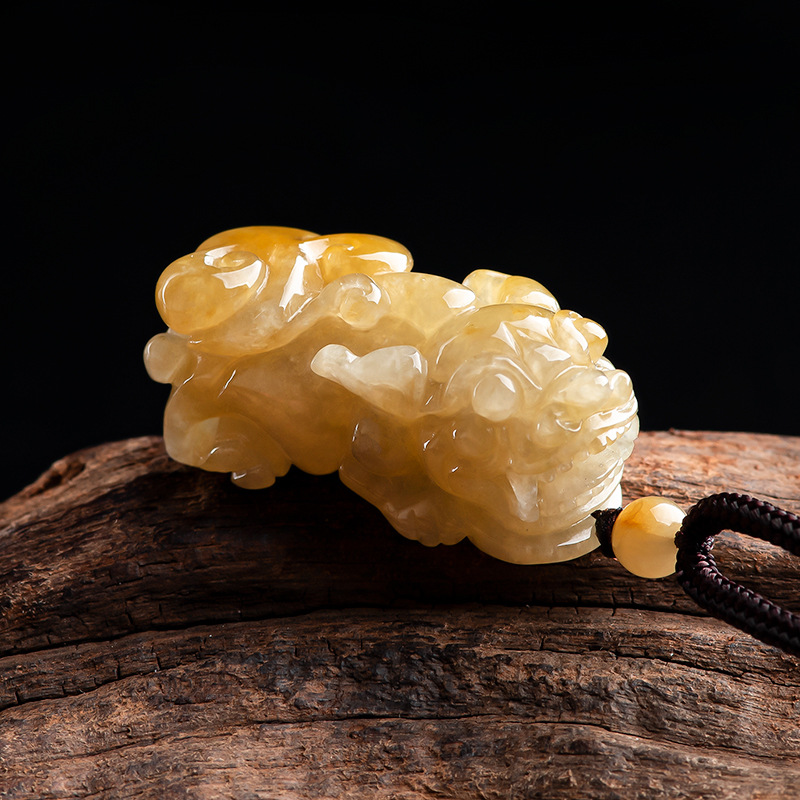 孤品天然缅甸a货翡翠貔貅俏黄翡玉石吊坠皮丘挂件男士项链女款